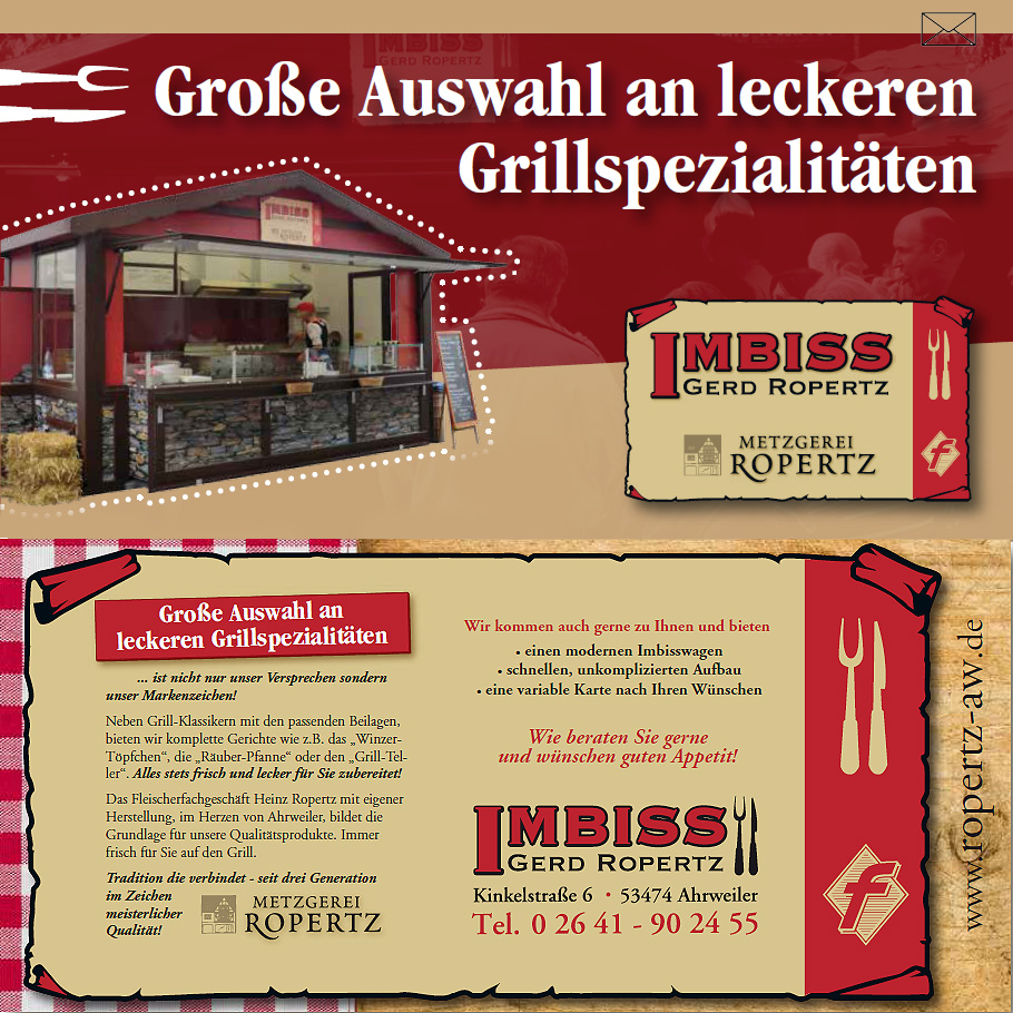 Imbiss Ropertz - Gro&szlig;e Auswahl an leckeren Grillspezialit&auml;ten
